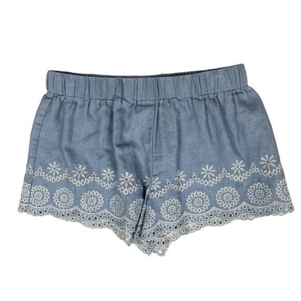 Alya Womens Shorts Size S Chambray Embroidered Scalloped Hem Pull On